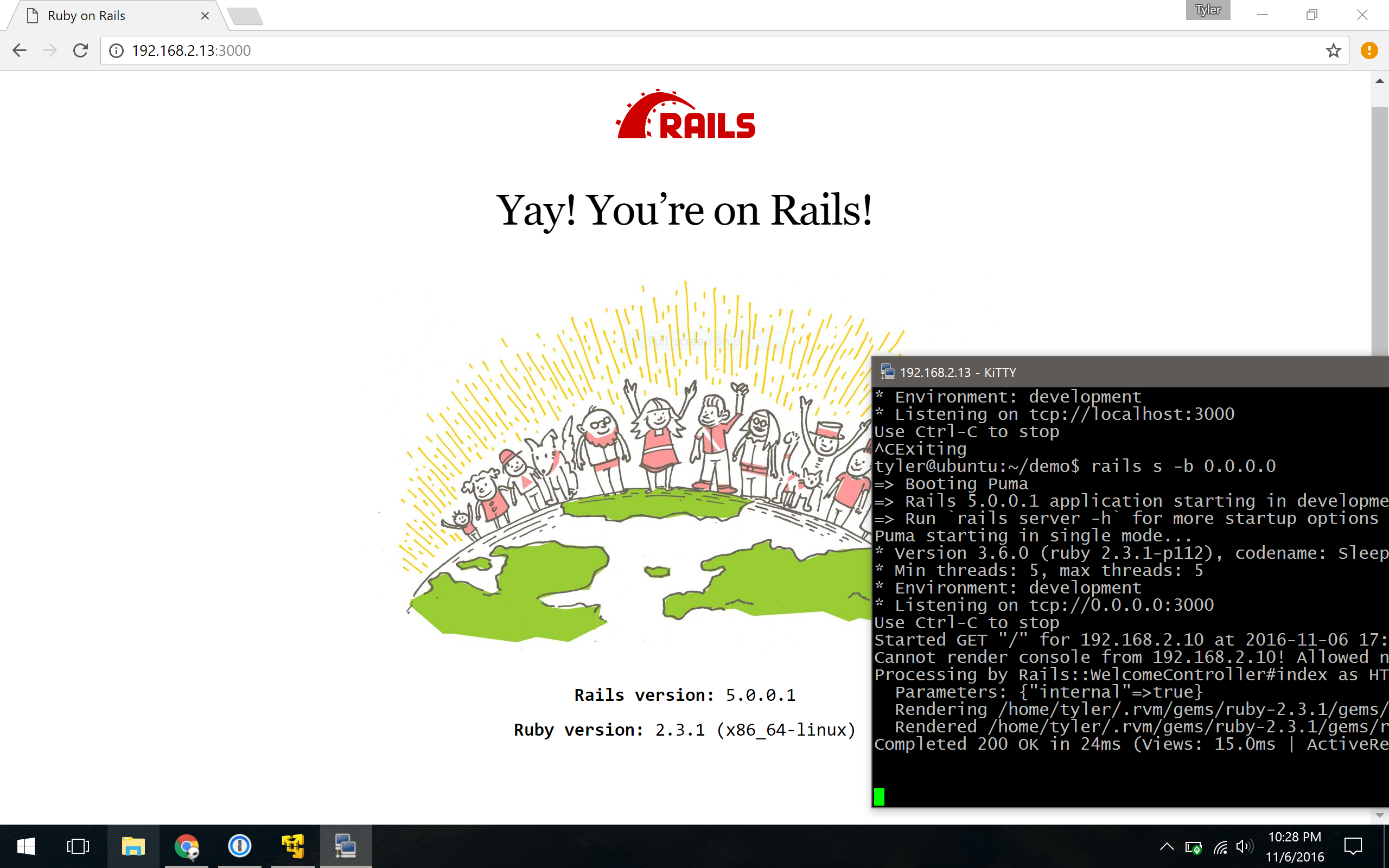 Trying Kitty with Ubuntu Server on a VM with Rails